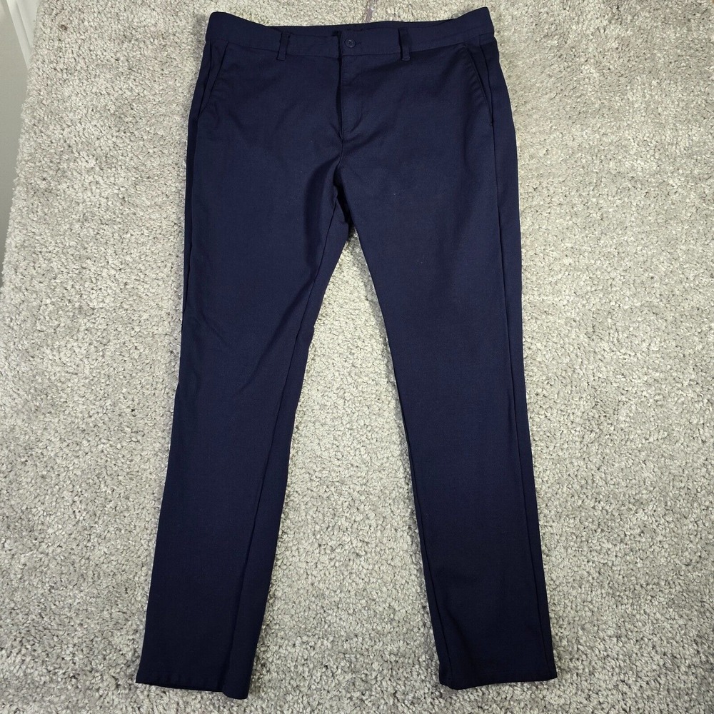 Bugatchi Chino Pants Men's 38 Navy Blue Stretch Rayon‎ Blend Flat Front Trousers